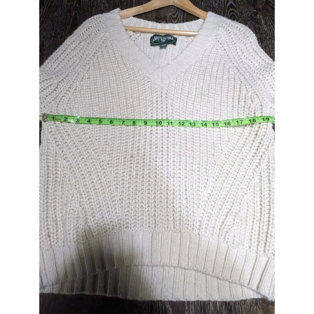 American Eagle Chunky Knit Sweater Beige V Neck Size M‎ Y2K - Picture 4 of 10